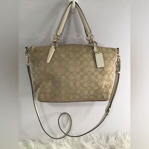 Coach Kelsey Chalk khaki Signature C crossbody Bag Leather Trim